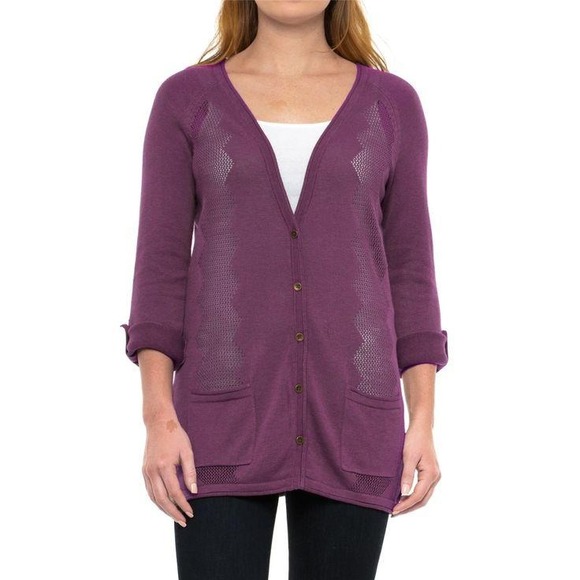 Royal Robbins Sweaters - Royal Robbins Calaveras Cardigan Open Front Knit‎ Lightweight Pockets Purple XL